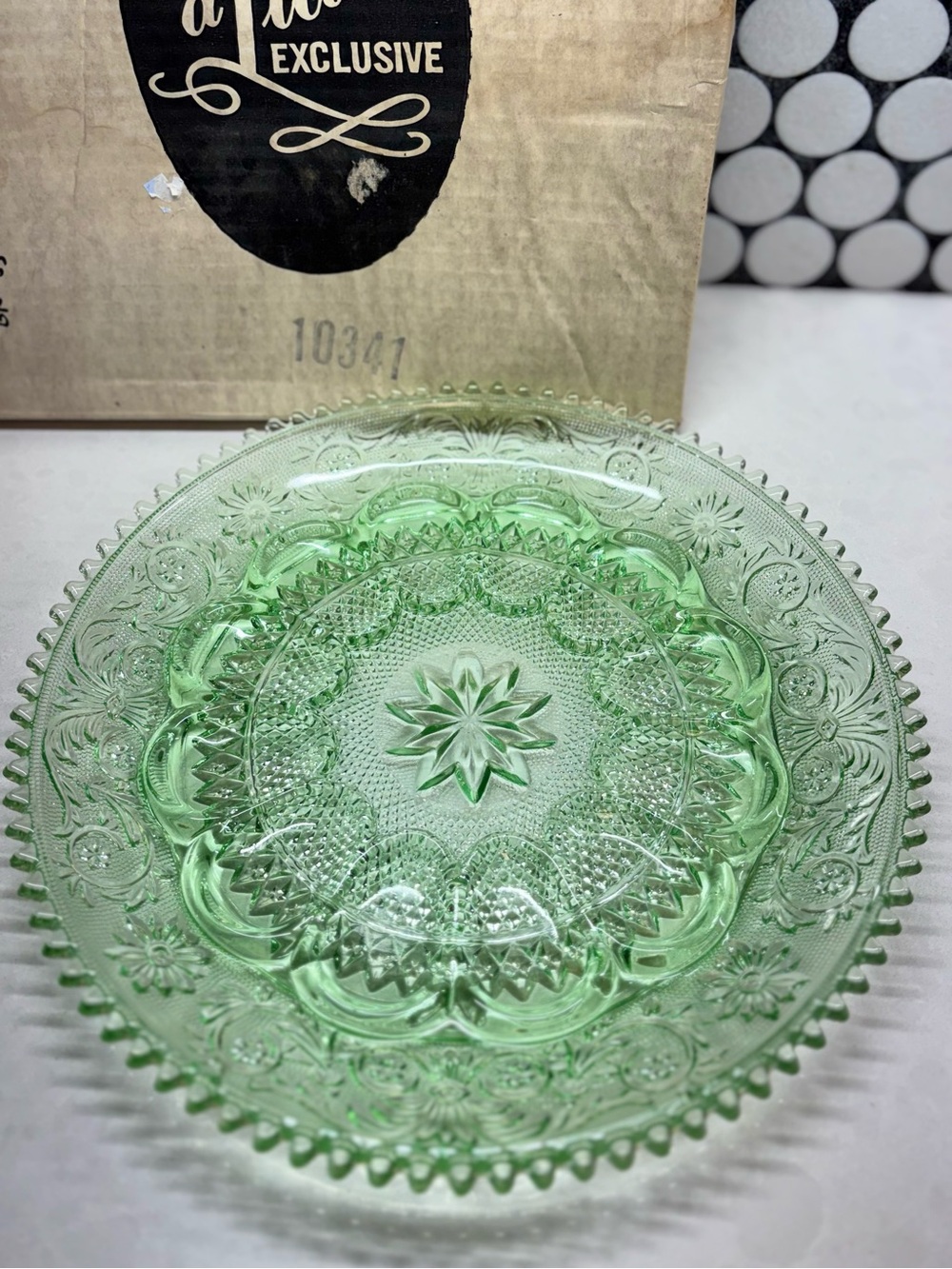 Vintage Deviled Egg Server Indiana Glass Tiara Chantilly Green Pressed Glass